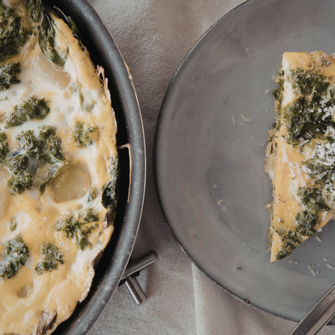 Kale and new potato frittata rich in calcium.